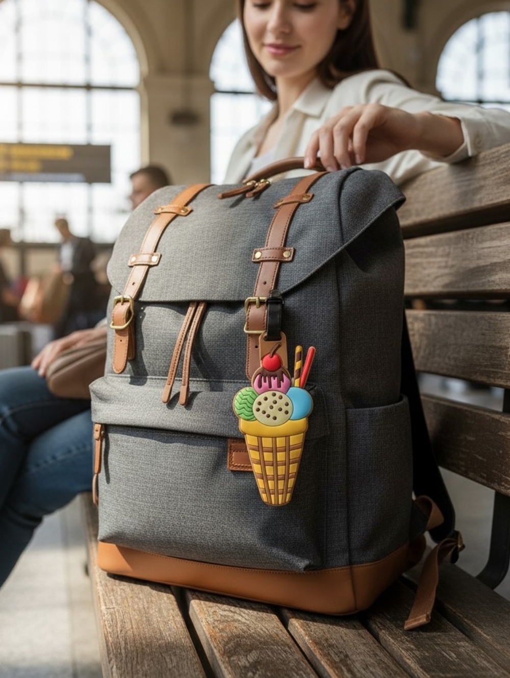 Luggage Tag - Ice Cream Cone Green, Blue, and Pink Scoops - Picture 4 of 5